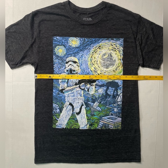 Star Wars Mens Tee Gray Size S Graphic Storm Trooper Van Gogh Short Sleeve Crew - Picture 6 of 9